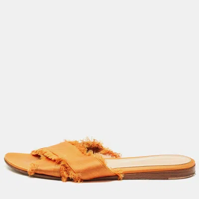 Pre-owned Gianvito Rossi Orange Satin Barth Flat Slides Size 37.5