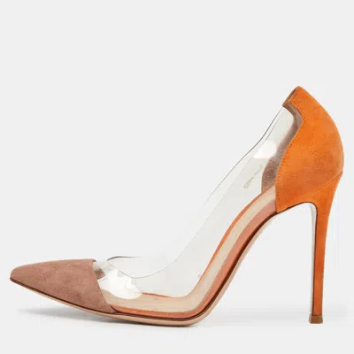 Gianvito Rossi Orange/beige Suede And Pvc Plexi Pumps