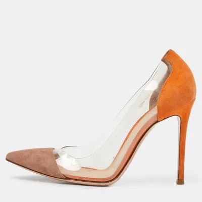 Pre-owned Gianvito Rossi Orange/beige Suede And Pvc Plexi Pumps Size 38
