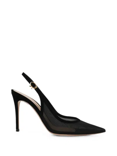 Gianvito Rossi Organza Mesh Slingback Pumps In Black