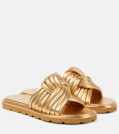 Gianvito Rossi Ottavia Metallic Leather Slides In Gold