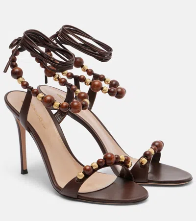 Gianvito Rossi Pandawa Beaded Leather Sandals In Brown