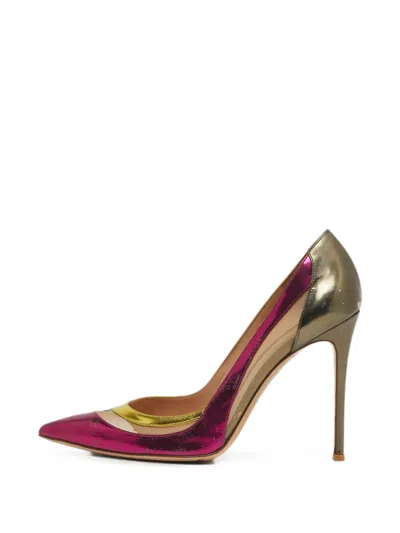 Pre-owned Gianvito Rossi Paneled Pointed-toe Heeled Pumps In Pink