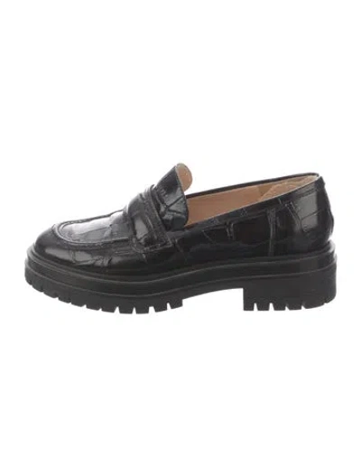 Pre-owned Gianvito Rossi Patent Leather Animal Print Loafers In Black