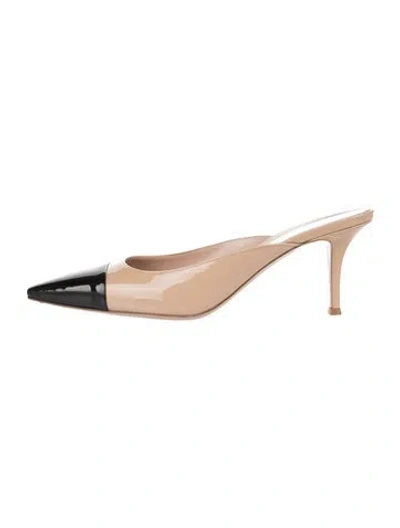 Pre-owned Gianvito Rossi Patent Leather Colorblock Pattern Mules In Neutral