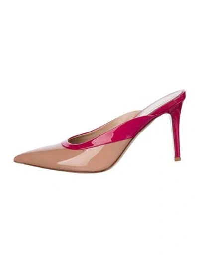 Pre-owned Gianvito Rossi Patent Leather Colorblock Pattern Mules In Neutrals/pink