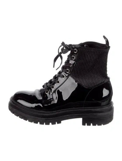 Pre-owned Gianvito Rossi Patent Leather Combat Boots In Black