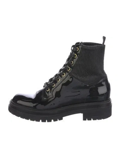 Pre-owned Gianvito Rossi Patent Leather Combat Boots In Black