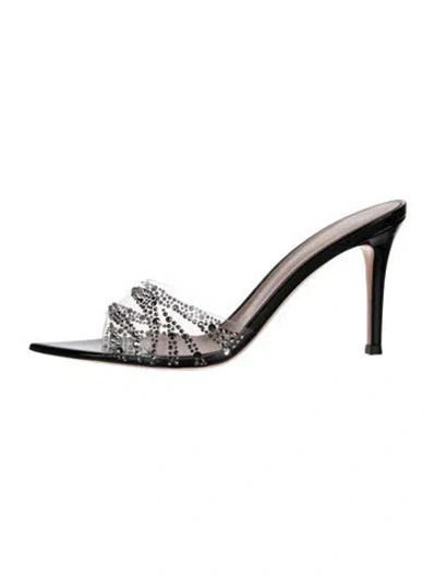 Pre-owned Gianvito Rossi Patent Leather Crystal Embellishments Mules In Black