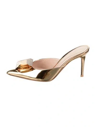 Pre-owned Gianvito Rossi Patent Leather Crystal Embellishments Mules In Gold/neutrals
