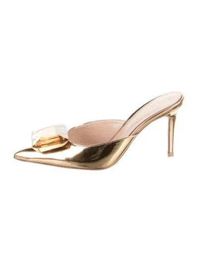 Pre-owned Gianvito Rossi Patent Leather Crystal Embellishments Mules W/ Tags In Gold/metallic