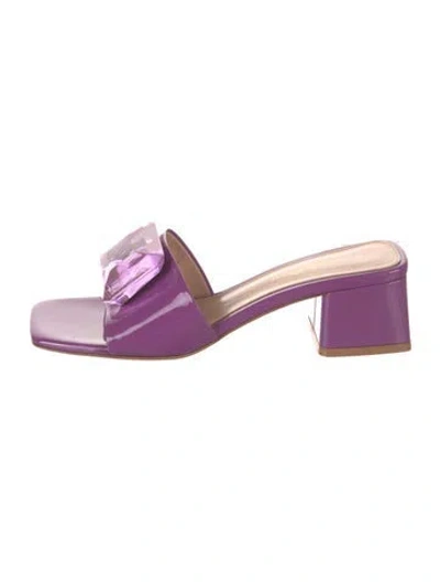 Pre-owned Gianvito Rossi Patent Leather Crystal Embellishments Slides In Purple