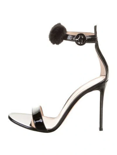 Pre-owned Gianvito Rossi Patent Leather Fur Trim Sandals In Black