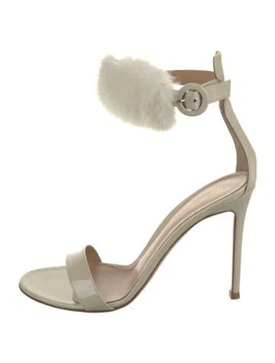 Pre-owned Gianvito Rossi Patent Leather Fur Trim Sandals In Neutral