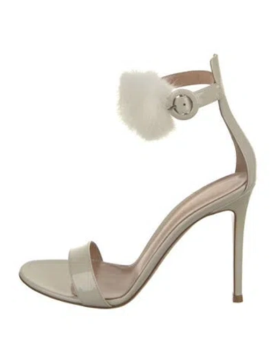 Pre-owned Gianvito Rossi Patent Leather Fur Trim Sandals In Neutral