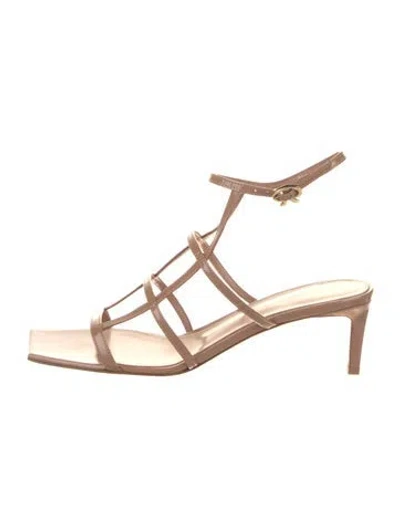 Pre-owned Gianvito Rossi Patent Leather Leather Trim Embellishment Gladiator Sandals In Brown