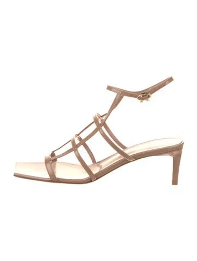 Pre-owned Gianvito Rossi Patent Leather Leather Trim Embellishment Gladiator Sandals In Neutral
