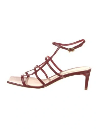 Pre-owned Gianvito Rossi Patent Leather Leather Trim Embellishment Gladiator Sandals In Red