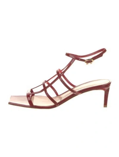 Pre-owned Gianvito Rossi Patent Leather Leather Trim Embellishment Gladiator Sandals In Red