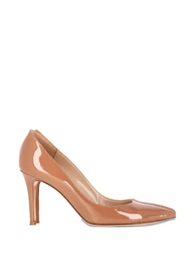 Pre-owned Gianvito Rossi Patent-leather Pointed-toe Pumps In Neutral