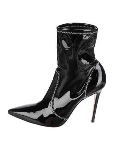 Pre-owned Gianvito Rossi Patent Leather Whipstitch Trim Sock Boots In Black