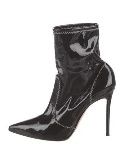 Pre-owned Gianvito Rossi Patent Leather Whipstitch Trim Sock Boots In Black