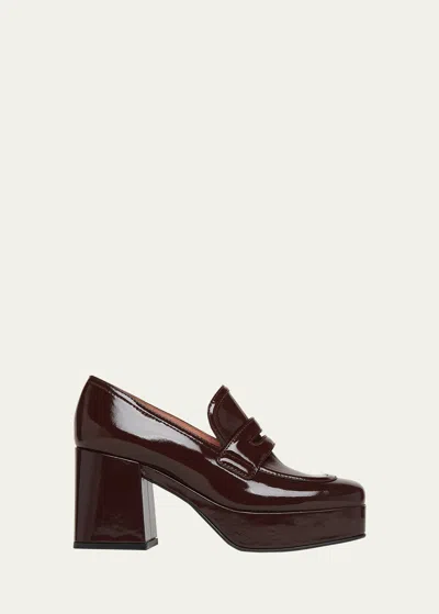 Gianvito Rossi Patent Platform Penny Loafers In Brown