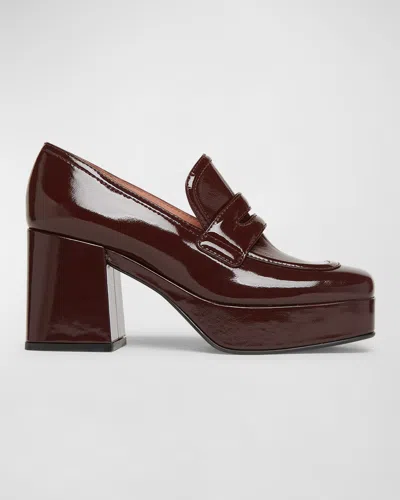 Gianvito Rossi Patent Platform Penny Loafers In Bourgogne