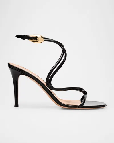 Gianvito Rossi Patent Serpent Twist Ankle-strap Sandals In Black Trasp Metr