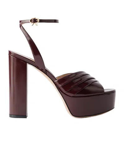Gianvito Rossi 130 Pleated Patent-leather Platform Sandals In Burgundy