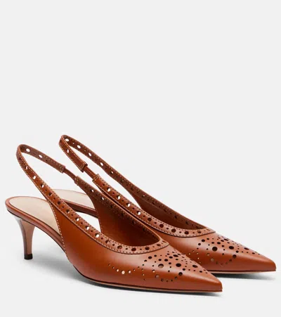 Gianvito Rossi Perforated Leather Slingback Pumps In Brown