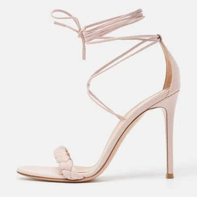 Pre-owned Gianvito Rossi Pink Braided Leather Leomi Sandals Size 35.5