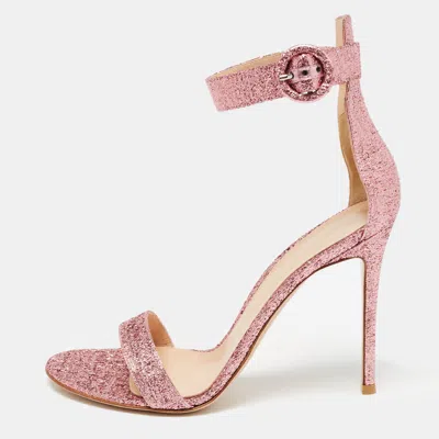 Pre-owned Gianvito Rossi Pink Foil Leather Portofino Sandals Size 41