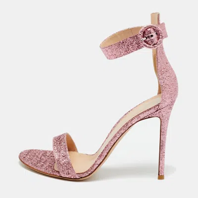 Pre-owned Gianvito Rossi Pink Lamé Fabric Portofino Ankle Strap Sandals Size 41