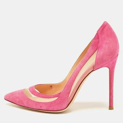 Gianvito Rossi Pink Mesh And Suede Pointed Toe Pumps