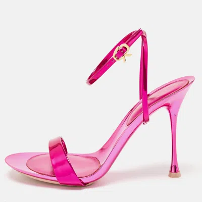 Pre-owned Gianvito Rossi Pink Patent Leather Spice Ribbon Sandals Size 39