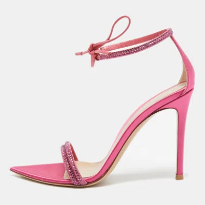 Pre-owned Gianvito Rossi Pink Satin Embellished Montecarlo Sandals Size 38.5