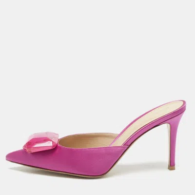 Pre-owned Gianvito Rossi Pink Satin Jaipur Heel Mules Size 39
