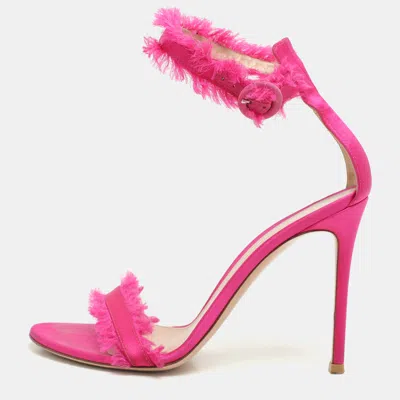 Pre-owned Gianvito Rossi Pink Satin Portofino Fringe Sandals Size 39