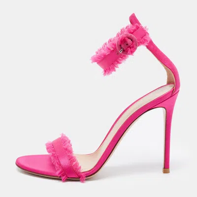 Pre-owned Gianvito Rossi Pink Satin Portofino Fringe Sandals Size 39