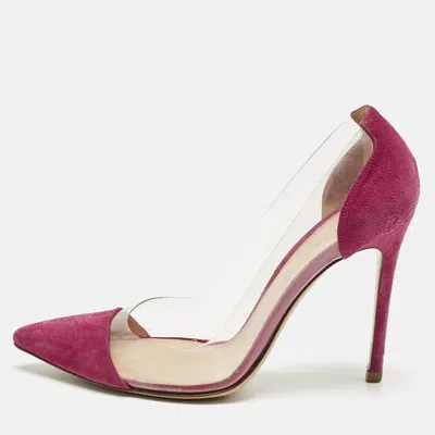 Pre-owned Gianvito Rossi Pink Suede And Pvc Plexi Pumps Size 38