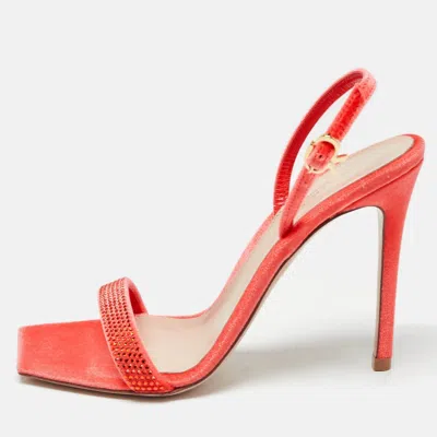 Pre-owned Gianvito Rossi Pink Velvet Ankle Strap Sandals Size 37.5 In Red