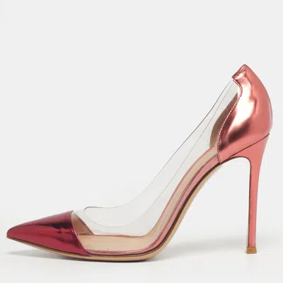 Pre-owned Gianvito Rossi Pink/transparent Leather And Pvc Plexi Pointed Toe Pumps Size 37.5