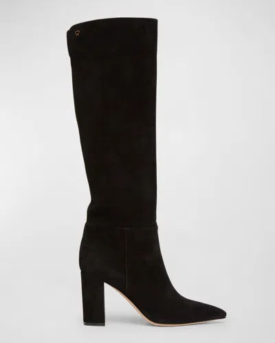 GIANVITO ROSSI PIPER SUEDE BLOCK-HEEL KNEE BOOTS