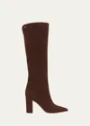 Gianvito Rossi Piper Suede Block-heel Knee Boots In Brown