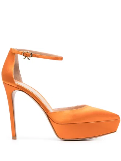 Gianvito Rossi Platform 120mm Leather Pumps In Orange