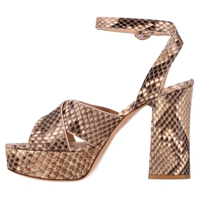 Pre-owned Gianvito Rossi Platform Snakeskin Sandals In Brown