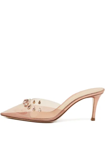 Pre-owned Gianvito Rossi Plexi Crystal-embellished Heeled Mules In Neutral