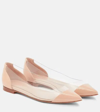 Gianvito Rossi Plexi Leather And Pvc Ballet Flats In Nude+trasp