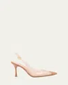 Gianvito Rossi Plexi Patent Leather Cap-toe Slingback Pumps In Brown